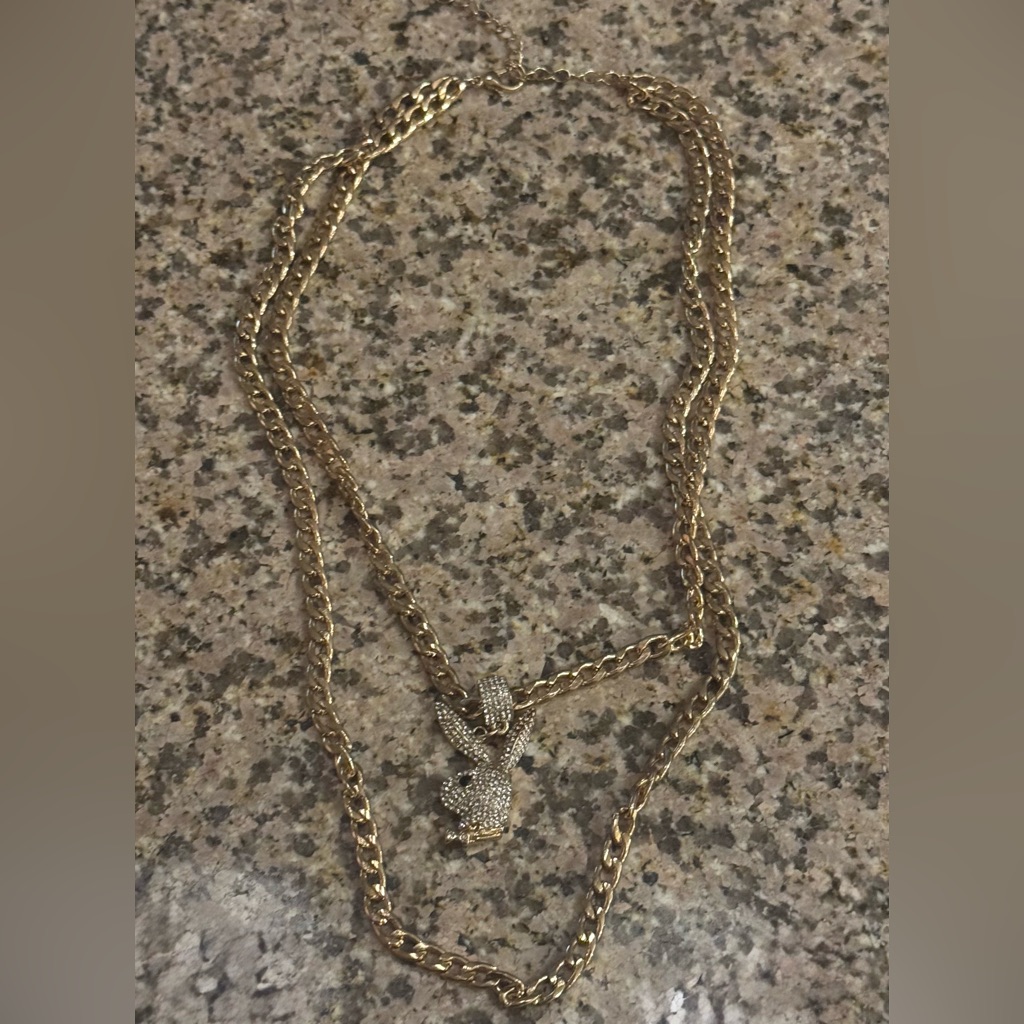 Brand New Elegant Gold Double Chain Playboy Necklace With Crystal Accents